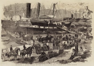 Ombordstigning av artilleri ombord på Argo, vid Balaclava, för England av Robert Thomas Landells